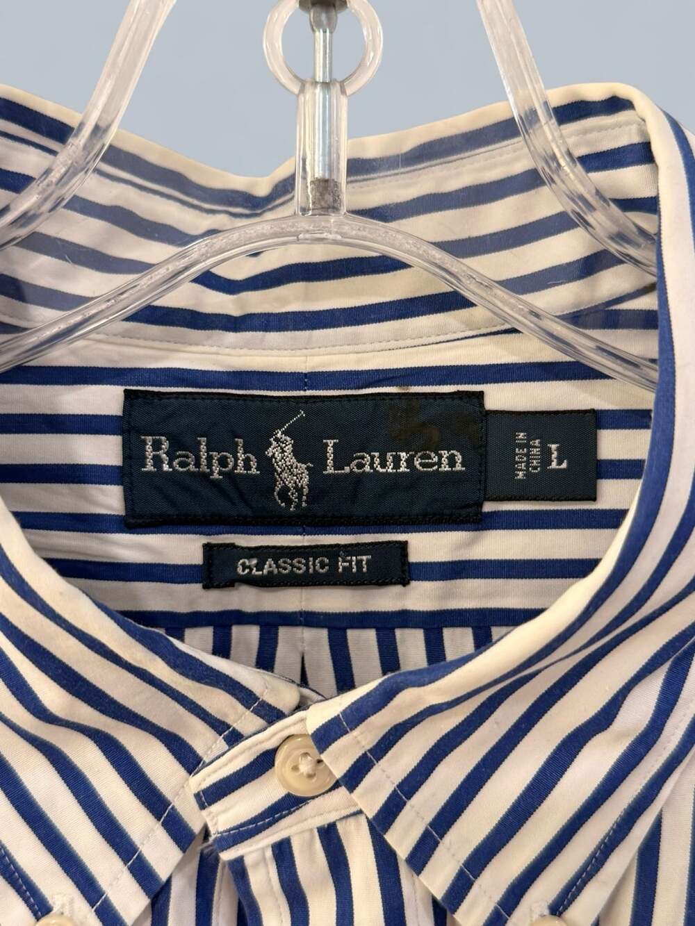 Ralph Lauren Men's Classic Fit Blue and White Striped Long-Sleeve Button-Down Sh - Picture 6 of 11